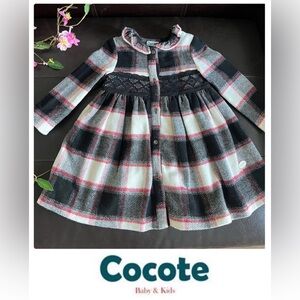 Cocote Black & Red Checked Wool girls Dress sz 3t plaid